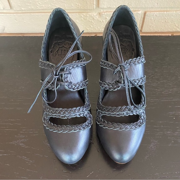 NEW Elf Handmade Braided Leather Black Heels Sz 8 MSRP $170 Goth Vamp Victorian - Picture 3 of 8
